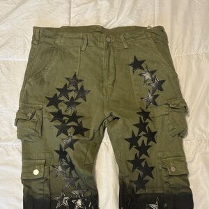 MNML Olive and Black Star-Patterned Slim Straight Jeans